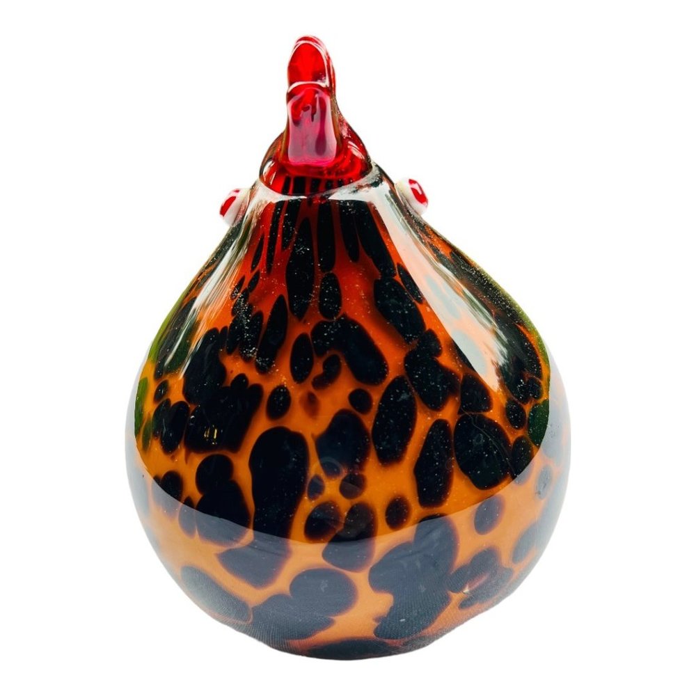 Art Glass Rooster Figure Leopard Pattern Black & Gold 6" × 4 1/2" - Picture 4 of 10